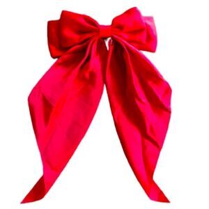 Oversized Red Satin Ribbon Hair Bow - French Barrette Holiday Accessory